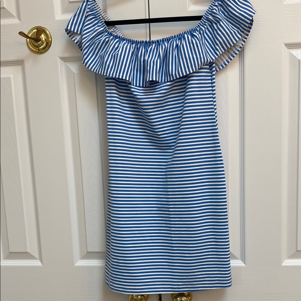 Blue Striped Off-Shoulder Dress